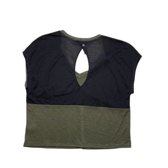 ASKYA Olive Green Black Keyhole Mesh Back‎ Top Large NEW - Picture 4 of 5